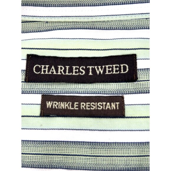 Charles Tweed Men’s Shirt Button Down Striped Long Sleeve XXL Green White Blue - Picture 5 of 12